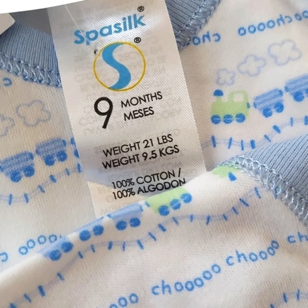 3 pc pack short sleeve onesies choo choo train - blue white - size 9 months